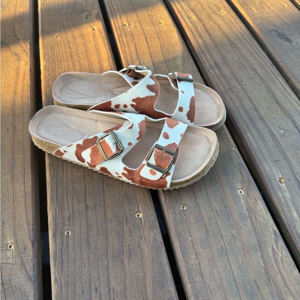 Cow Print Buckle Sandals